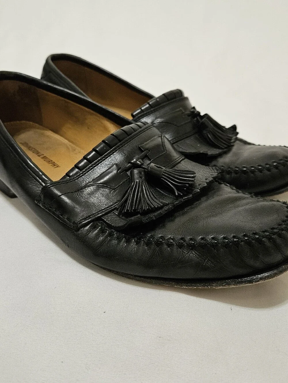 Johnston & Murphy Kiltie Tassel Loafers Black Mens 10.5 Slip On Shoes 15 0835